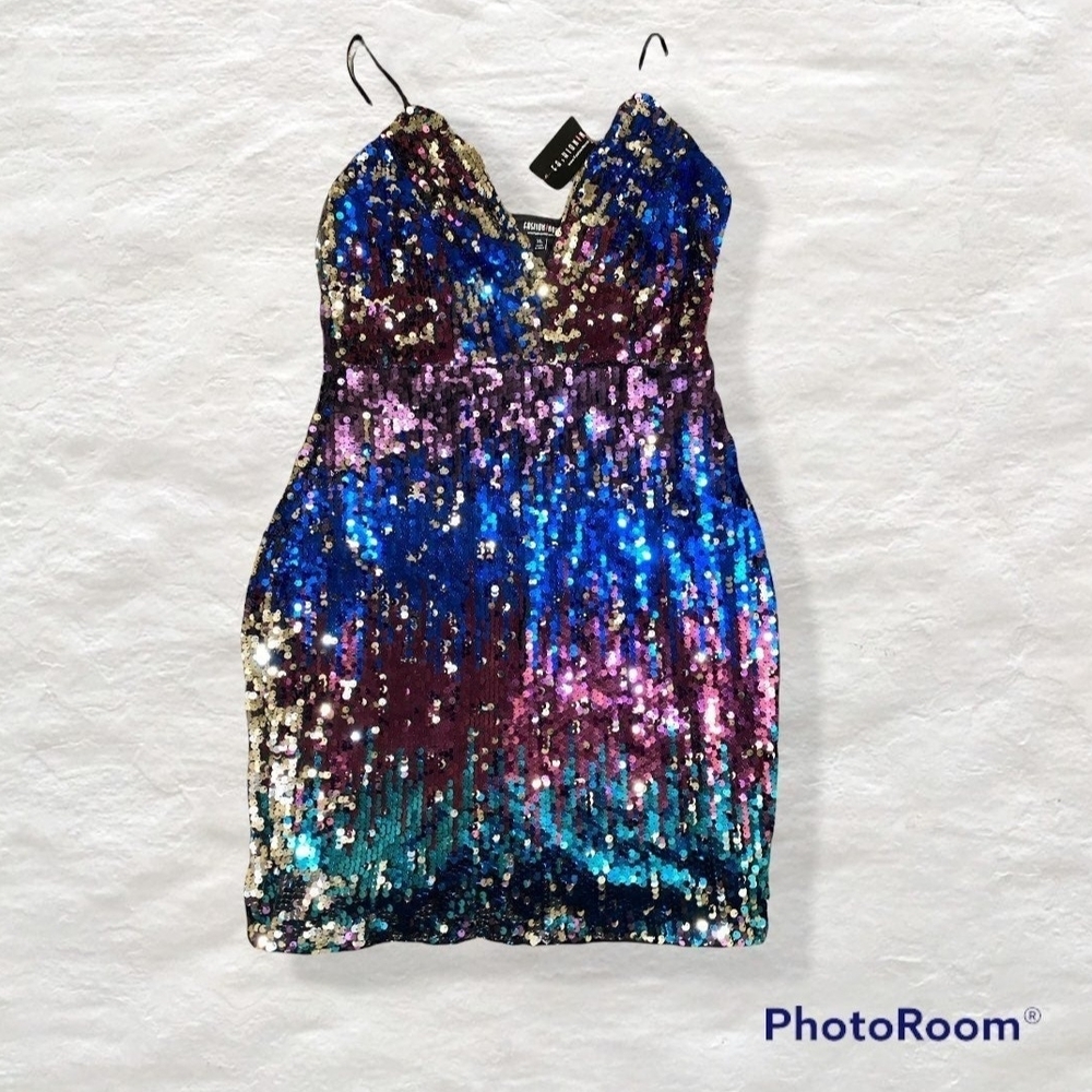 Fashion Nova Blue and Purple Sequin Dress